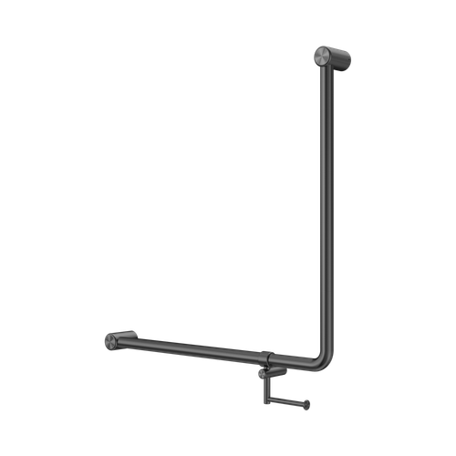 Mecca Care 32mm 90° NZ4121 Accessible Toilet Grab Rail 750 x 750mm with Toilet Roll Holder Gunmetal [325403]