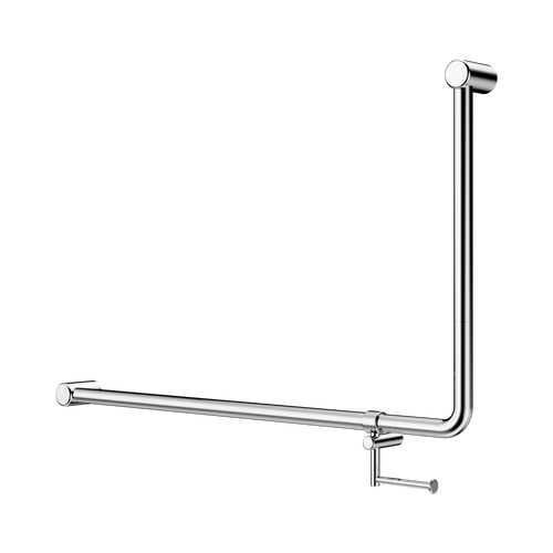 Mecca Care 32mm DDA Accessible Toilet 90° Bent Tube Grab Rail 600 x 1000mm with Toilet Roll Holder Chrome [325402]