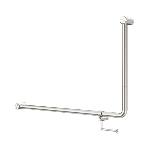 Mecca Care 32mm DDA Accessible Toilet 90° Bent Tube Grab Rail 600 x 1000mm with Toilet Roll Holder Brushed Nickel [325412]