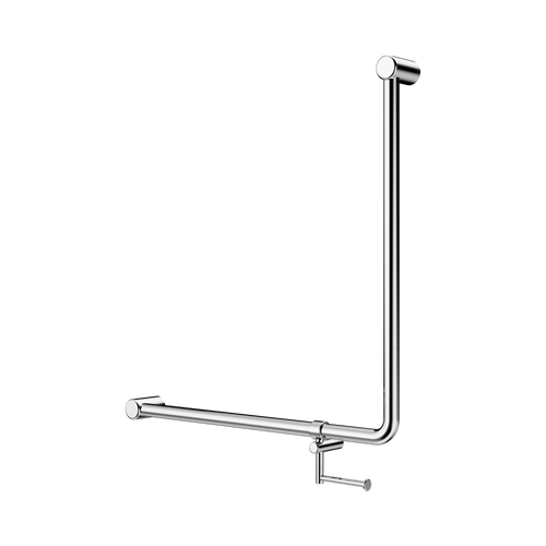 Mecca Care 32mm 90° NZ4121 Accessible Toilet Grab Rail 750 x 750mm with Toilet Roll Holder Chrome [325409]