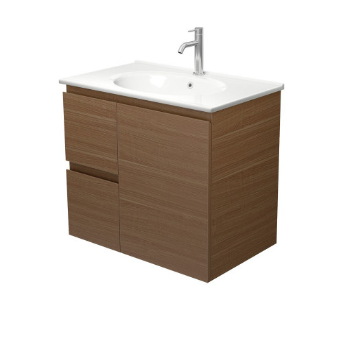 Rotondo Edge Walnut 750 Wall Hung Vanity Left Hand Drawers 1 Tap Hole [313561]