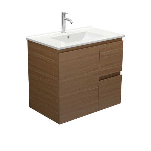 Dolce Edge Walnut 750 Wall Hung Vanity Right Hand Drawers 1 Tap Hole [313558]