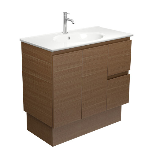 Rotondo Edge 900 Walnut Vanity on Kickboard Right Drawers 1 Tap Hole [313578]