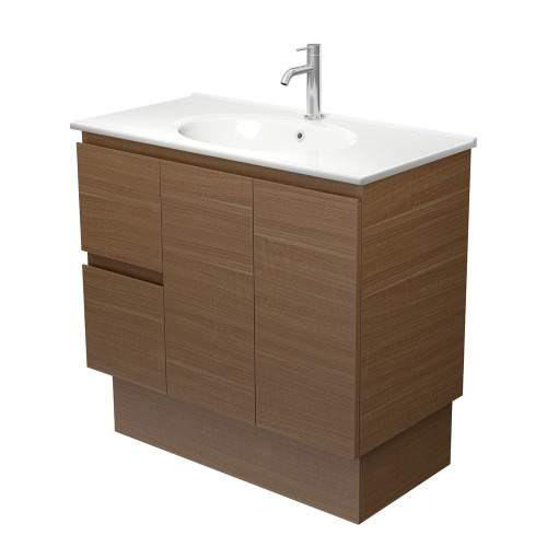 Rotondo Edge 900 Walnut Vanity on Kickboard Left Drawers 1 Tap Hole [313576]