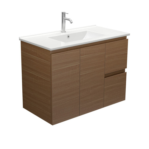 Dolce Edge Walnut 900 Wall-Hung Vanity Left Drawers 1 Tap Hole [313566]