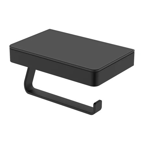 Tono Toilet Roll Holder with Glass Shelf Matte Black [316795]