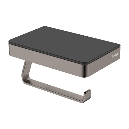 Tono Toilet Roll Holder with Glass Shelf Gunmetal [316794]