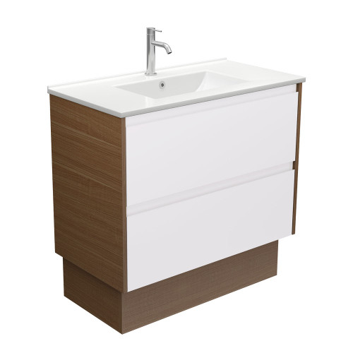 Dolce Amato 900 Satin White Vanity on Kick Walnut Panels [316784]
