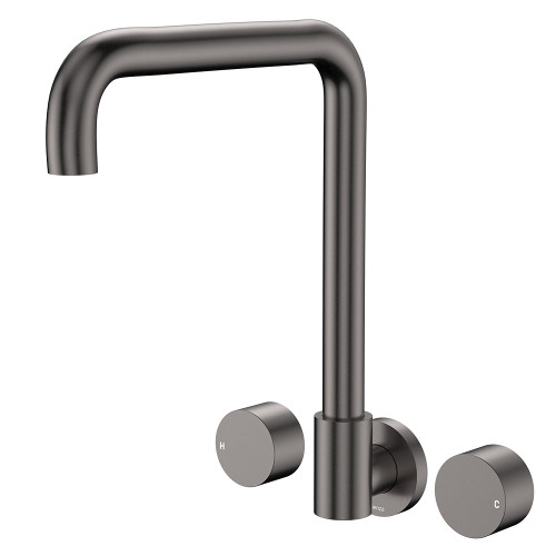 Kaya Round Taps Squareline Wall Outlet Set Gunmetal [318318]
