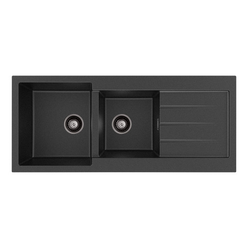 Kuro Granite 32L/22L Double Kitchen Sink with Drainer Matte Black [318322]