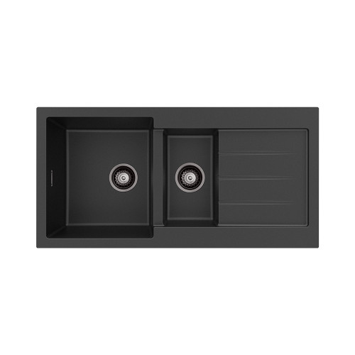 Kuro Granite 32L/14L Double Kitchen Sink with Drainer Matte Black [318314]