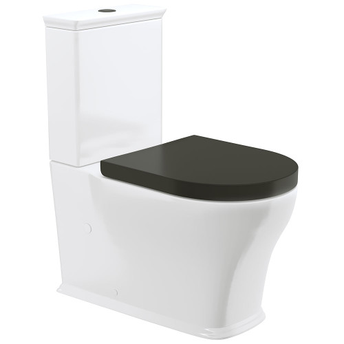 Lillian Tornado Flush Back-to-Wall Toilet Suite Including S Trap (160-230mm) Pan + Black Seat + R&T Cistern Gloss White [320444]