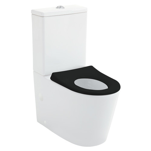 Isabella Junior Tornado Flush Back-to-Wall S Trap 90-160 Toilet Suite with Anti-Vandal Kit Black Seat Gloss White [320432]