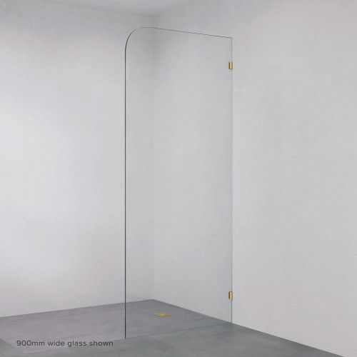 Curved Frameless Glass Shower Panel with Brackets 1200mm Urban Brass [324911]
