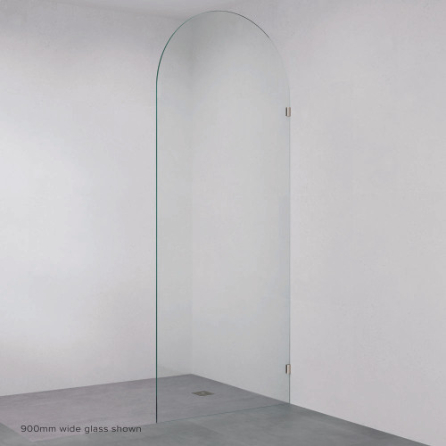 Arch Frameless Glass Shower Panel with Brackets 900mm Brushed Nickel [324741]