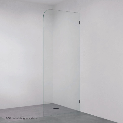 Curved Frameless Glass Shower Panel with Brackets 1100mm Matte Black [324805]