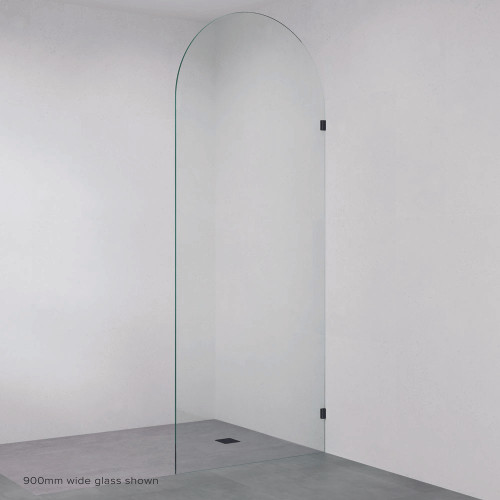 Arch Frameless Glass Shower Panel with Brackets 900mm Matte Black [324860]