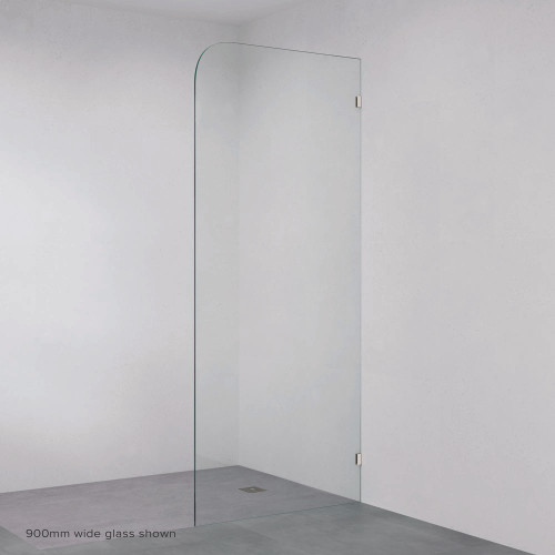 Curved Frameless Glass Shower Panel with Brackets 1100mm Brushed Nickel [324781]