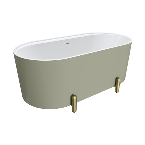 Aluca Freestanding Bath 1500mm Matte Olive with Urban Brass Legs with Overflow [327501]