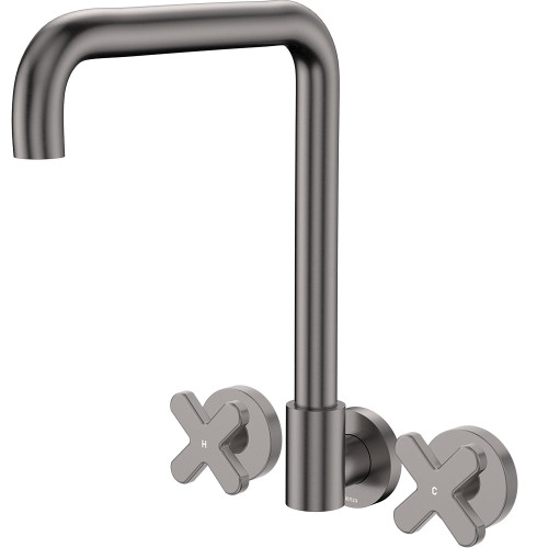 Kaya Squareline Wall Set Cross Taps Gun Metal [328557]