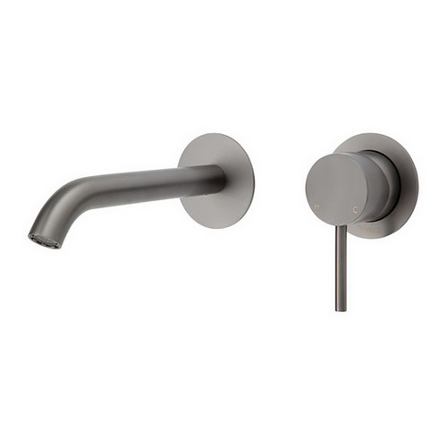 Kaya Wall Basin/Bath Mixer Set Round Plate PVD Gun Metal 160mm Outlet Lead Free [321720]