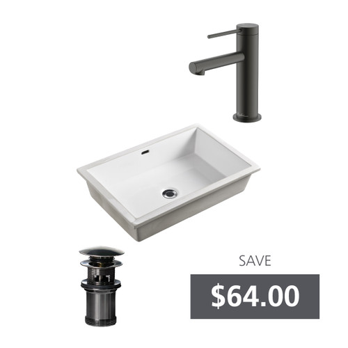 Oslo Rectangle Undermount Basin Bundle Gunmetal [331094]