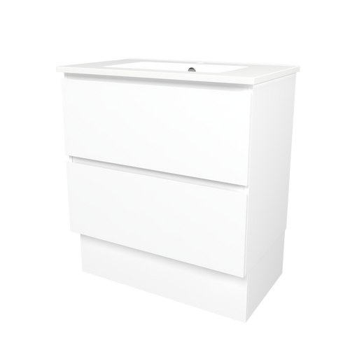 Elemental Plus Vanity 750mm Centre Bowl Alpha Top Floor Standing White Ultra Matte 1 Tap Hole [331176]