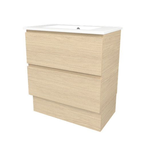 Elemental Plus 750mm Centre Bowl Alpha Top Floor Standing Vanity Silk Primavera Oak 1 Tap Hole [331181]