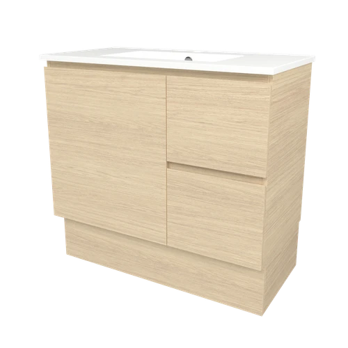 Elemental Vanity 900mm Centre Bowl Alpha Top Floor Standing Silk Primavera Oak 1 Tap Hole [331188]