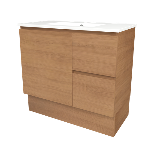 Elemental Vanity 900mm Centre Bowl Alpha Top Floor Standing Tassie Oak 1 Tap Hole [331189]