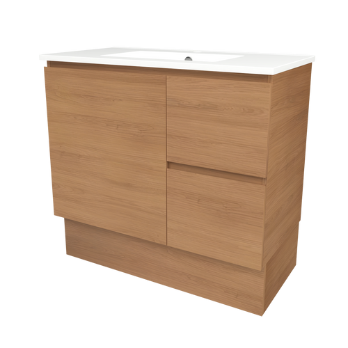 Elemental Vanity 900mm Centre Bowl Alpha Top Floor Standing Tassie Oak 1 Tap Hole [331189]