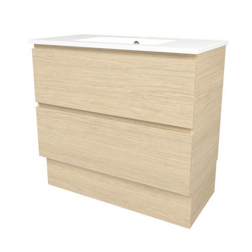 Elemental Plus Vanity 900mm Centre Bowl Alpha Top Floor Standing Silk Primavera Oak 1 Tap Hole [331182]