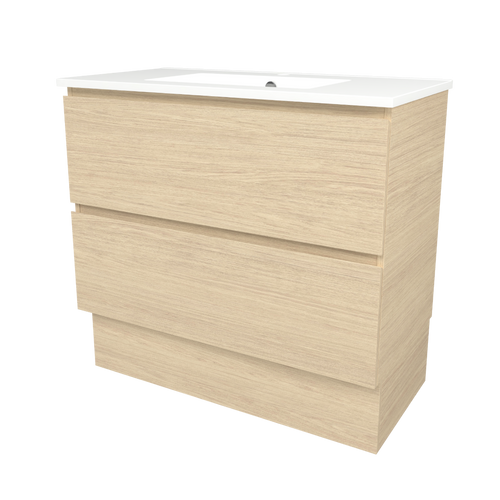 Elemental Plus Vanity 900mm Centre Bowl Alpha Top Floor Standing Silk Primavera Oak 1 Tap Hole [331182]