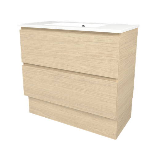 Elemental Plus Vanity 900mm Centre Bowl Alpha Top Floor Standing Silk Primavera Oak 1 Tap Hole [331182]