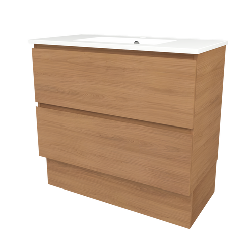 Elemental Plus Vanity 900mm Centre Bowl Alpha Top Floor Standing Tassie Oak 1 Tap Hole [331183]