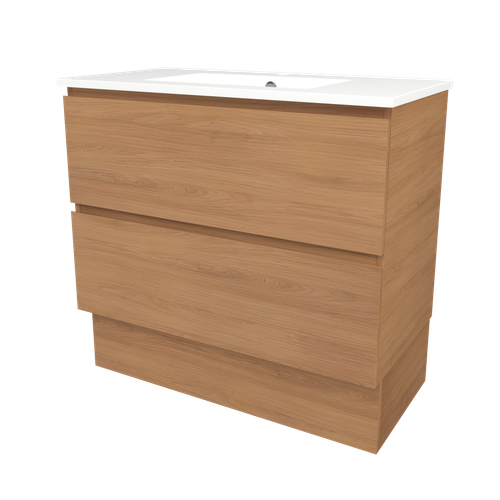 Elemental Plus Vanity 900mm Centre Bowl Alpha Top Floor Standing Tassie Oak 1 Tap Hole [331183]