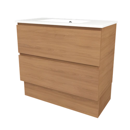 Elemental Plus Vanity 900mm Centre Bowl Alpha Top Floor Standing Tassie Oak 1 Tap Hole [331183]
