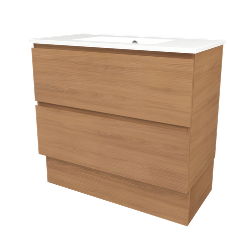 Elemental Plus Vanity 900mm Centre Bowl Alpha Top Floor Standing Tassie Oak 1 Tap Hole [331183]