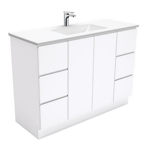 Vanessa 1200mm Poly-Marble Moulded Basin-Top + Fingerpull Gloss White Cabinet on Kick Board 1 Tap Hole [197783]