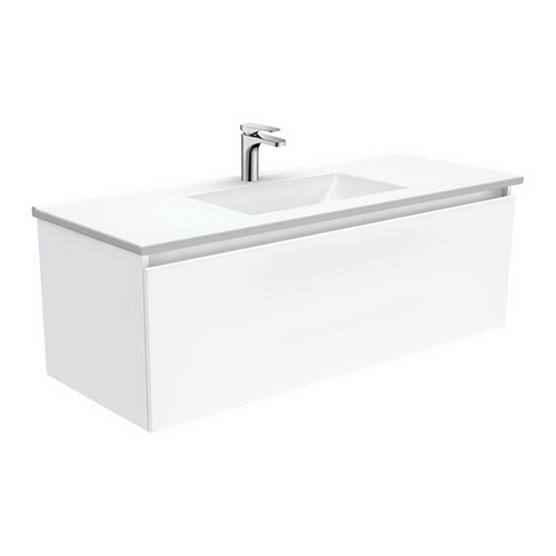 Vanessa 1200 Poly-Marble Moulded Basin-Top + Manu Gloss White Cabinet Wall-Hung 4 Internal Drawer 1 Tap Hole [197787]