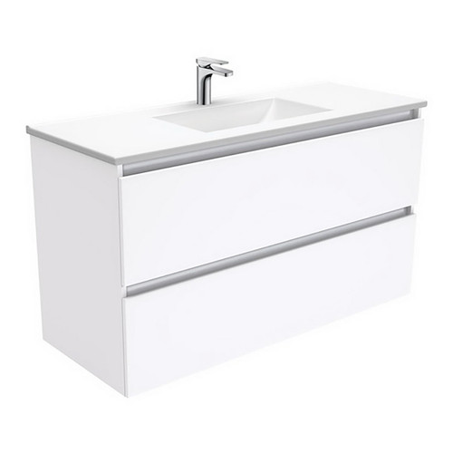 Vanessa 1200mm Poly-Marble Moulded Basin-Top + Quest Gloss White Cabinet Wall-Hung 2 Drawer 1 Tap Hole [197794]