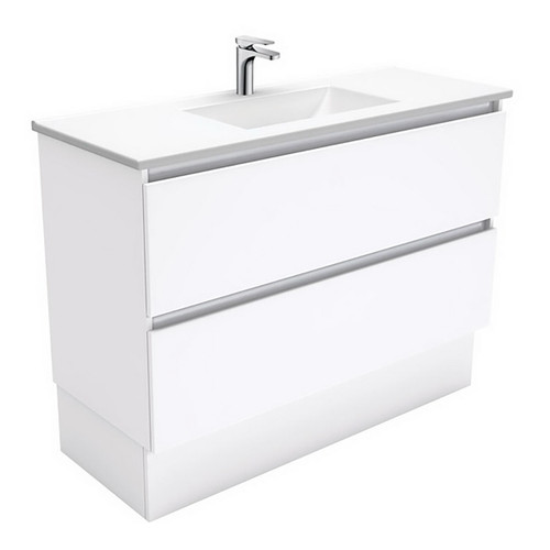 Vanessa 1200 Poly-Marble Moulded Basin-Top + Quest Gloss White Cabinet on Kick Board 2 Drawer 1 Tap Hole [197796]