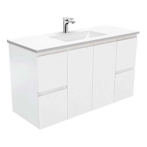 Vanessa 1200 Poly-Marble Moulded Basin-Top + Fingerpull Satin White Cabinet Wall-Hung 1 Tap Hole [197810]