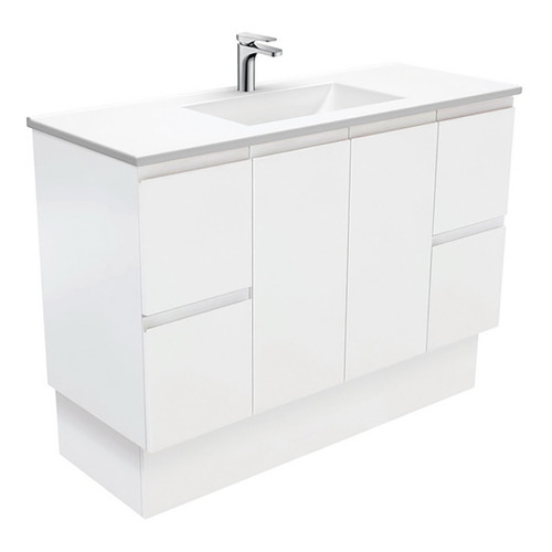Vanessa 1200 Poly-Marble Moulded Basin-Top + Fingerpull Satin White Cabinet on Kick Board 1 Tap Hole [197816]