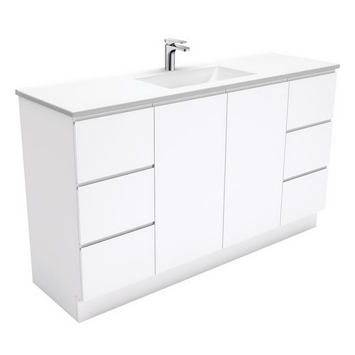 Vanessa 1500mm Poly-Marble Moulded Basin-Top Single Bowl + Fingerpull Gloss White Cabinet on Kick Board 1 Tap Hole [197820]