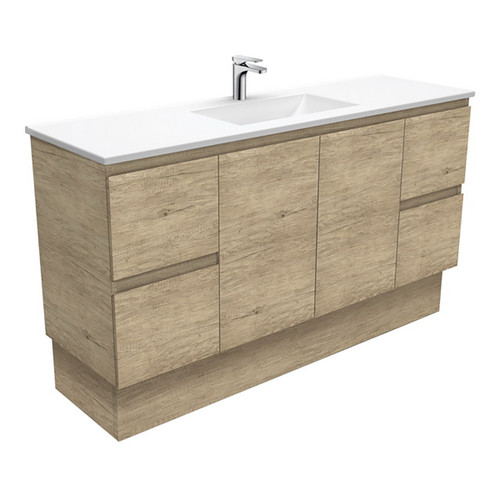 Vanessa 1500mm Poly-Marble Moulded Vanitry Basin-Top Single Bowl + Edge Scandi Oak Cabinet on Kick Board 1 Tap Hole [197834]