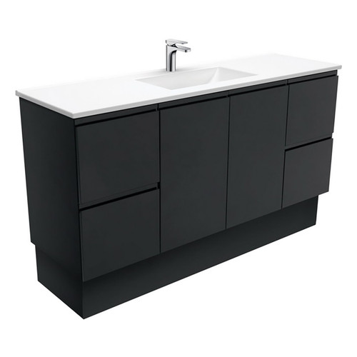 Vanessa 1500 Poly-Marble Moulded Basin-Top, Single Bowl + Fingerpull Satin Black Cabinet Wall-Hung 1 Tap Hole [197852]
