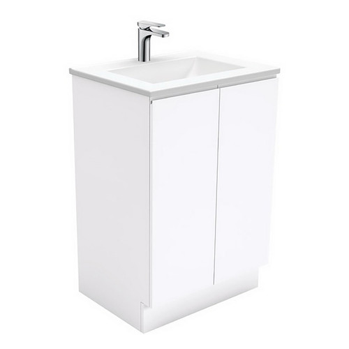 Vanessa 600 Poly-Marble Moulded Basin-Top + Fingerpull Gloss White Cabinet on Kick Board 1 Tap Hole [197866]