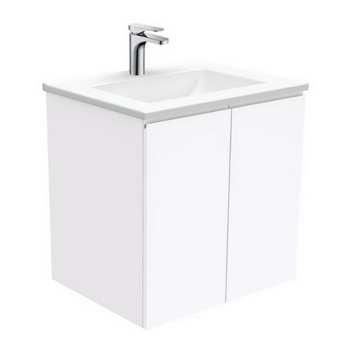 Vanessa 600 Poly-Marble Moulded Basin-Top + Fingerpull Gloss White Cabinet Wall-Hung 1 Tap Hole [197868]