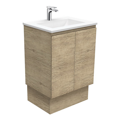 Vanessa 600 Poly-Marble Moulded Basin-Top + Edge Scandi Oak Cabinet on Kick Board 1 Tap Hole [197878]